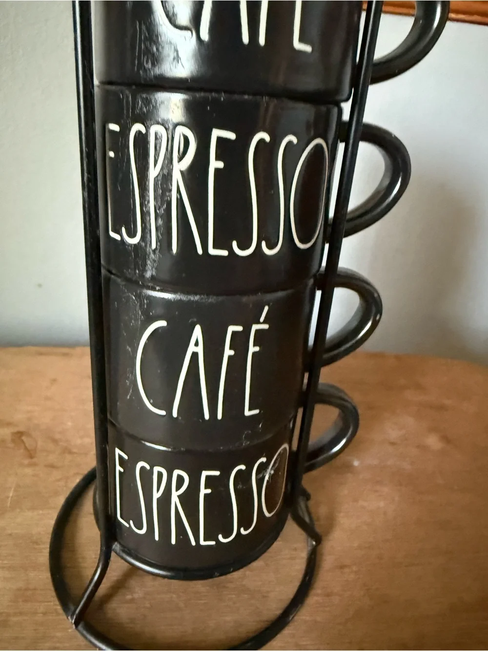 Rae Dunn Stacked Espresso Café Mugs Set - Black with White Script